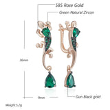 14K Gold Filled Green AAA Zircon Crystal Lizard Design Drop Vintage Earrings For Women