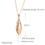 Luxury Vintage Design Leaf Shape Rolled 14K Rose Gold AAA Zircon Diamonds Pendant Necklace - Trendy Jewellery