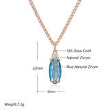 14K Rolled Gold Transparent Oval Blue AAA Zircon Crystal Luxury Necklace And Pendant