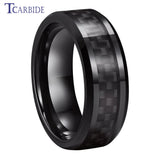 Carbon Fiber Inlay Beveled Polished Classic 8MM Men Women Tungsten Carbide Rings