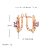 Latest Fashion Smooth Geometric Filled 14K Rose Gold Purple AAA Crystals Drop Earrings - Trendy Party Jewellery