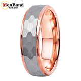 Stepped Edges Multifaceted Hammered Brushed Finish 6/8MM Tungsten Carbide Rings