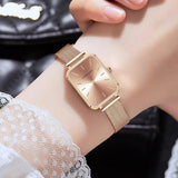 New Elegant Square Women Stainless Steel Mesh Strap Fashion Japanese Movement Rose Gold Tone Leisure Fashion Watches