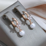 14 Karat Gold Filled Pearl AAA Zircon Diamonds Elegant Long Dangle Earrings For Women