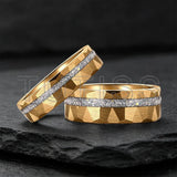 Gold Hammered Crushed White Opal Inlay 6/8mm  Wedding Tungsten Couples Rings