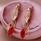 14K Gold Filled Luxury Garnet Pomegranate AAA Zircon Crystals Long Hollow Earrings