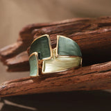 New Style Green Enamel Irregular Design Fashion Gold Colour Ring