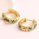 Multicolour Gold Filled Enamel Flower Daisy Chunky Round Circle Hoop Earrings