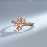 14K Rolled Gold Elegant Flower Double AAA Zircon Diamonds Women's Fashion Rings