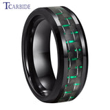 Beveled Polished Carbon Fiber  6MM 8MM Men Women Classic Tungsten Wedding Rings