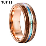 Dome Polishing Three Grooves Hawaiian Koa Wood Abalone Shell Inlay 8mm Tungsten Ring