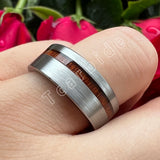 Offset Groove With Real Wood Inlay 6MM 8MM Black Tungsten Wedding Men Women Rings