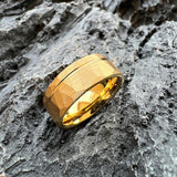 Hammered Offset Line 8mm Tungsten Carbide Rings for Men Women Comfort Fit