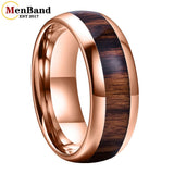 Vintage Koa And Dark Red Wood Inlay Dome 8MM Men Women Tungsten Carbide Rings