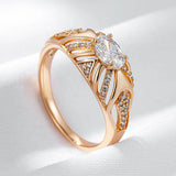 Luxury Shiny Oval Rolled 14K Rose Gold AAA Zirconia Diamonds Ethnic Bride Ring For Women - Daily Fine Jewellery