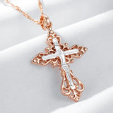 Classic Outstanding 14K Filled Rose Gold Cross Pendant Necklace for Women Men - Luxury Religious Jewellery