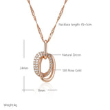 14K Rolled Gold Fashion Double Hoop AAA Zircon Diamonds Pendant And Necklace For Women
