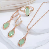 Luxury 14K Rolled Rose Gold AAA Zircon Green Emerald  Drop Pendant Necklace - Vintage Style Fine Jewellery