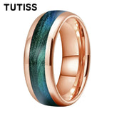 Dome High Polished Inlaid Gunmetal-Green Flow Sand 6mm 8mm Tungsten Carbide Rings