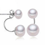 Front-and-Back Ear Jacket Design Multicolour Real Pearls Silver Stud Earrings