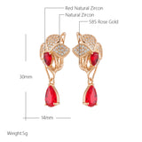 14 Karat Rolled Gold Luxury Red AAA Zircon Diamonds Dangle Retro Drop Shape Earrings