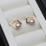 Trendy Natural white, pink, purple, grey, black Pearls Silver Stud Earrings