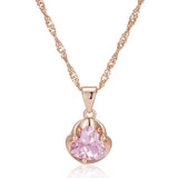 Brilliant Geometric Pink 14K Rolled Rose Gold AAA Zircon Crystal Pendant And Necklace - Shiny Jewellery