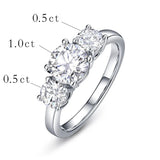 Superb 3-Stone D Colour VVS1 Round 2.0ctw Moissanite Diamonds Silver Wedding Ring