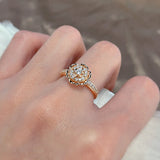 Filled Rose Gold of 14-Karat Purity Vintage AAA Zircon Diamonds Flower Ring - Romantic Wedding Bride Jewellery