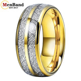 Double Groove White Meteorite Inlay 6MM 8MM Tungsten Wedding Ring Men And Women