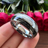 New Arrival White Meteorite And Black Carbon Fiber Inlay Trendy Tungsten Rings for Men Women - Comfort Fit Jewellery