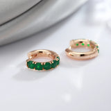 Lovely Vintage 14K Filled Gold Dark Green AAA Zircon Crystals Hoop Earrings