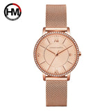 New Elegant Luxury Zircon Diamonds Quartz Movement 34mm Stainless Steel Mesh Leather Strap Casual Fashion Wristwatch