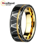 Black Geometric Hammered Offset Groove 8mm Tungsten Rings for Men Comfort Fit