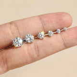 Sterling Silver Six Claws Sparkling Moissanite Diamonds Flat Back Stud Earrings