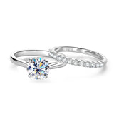 2.0CT VVS1 D Colour Moissanite Diamonds Bridal Set Solitaire Silver Stackable Ring