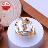 Vine Leaf Design Big Baroque White Blue Pearl Silver Gold Color Rings