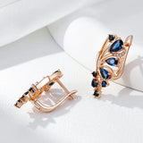 Luxury Elegant Blue Fine Filled 14K Rose Gold AAA Zircon Crystals Flower Drop Earrings - Fashion Jewellery