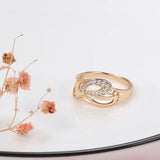 Superb Leaf Shape 14K Rolled Rose Gold Shiny AAA Zircon Diamonds Paved Luxury Design Ring - Fine Jewellery