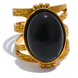 18K Gold Plated Red Black Green Stone Stainless Steel Open Adjustable Popular Fashion Ring