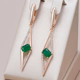 14 Karat Gold Filled Square Green AAA Zircon Diamonds Long Drop Earrings Fine Jewellery