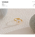 18K Gold Plated Fashion Sweet Stainless Steel Natural Shell Flower Adjustable Ring