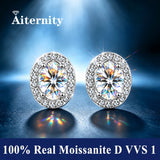Silver Halo Setting 0.5-2ct D Colour VVS1 Oval Cut Moissanite Diamonds Stud Earrings