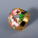 New Retro Hollow Flower Two-tone Enamel Flower 925 Silver Ring