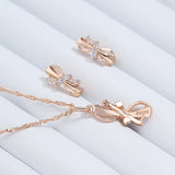 Luxury 14K Rolled Rose GoldCute Bowknot AAA Zircon Diamonds Pendant And Necklace For Women - Trendy Jewellery