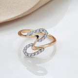 Amazing Filled 14K Rose Gold Wave Design Micro-wax Inlay AAA Zircon Diamonds Fashion Rings - Fine Jewellery