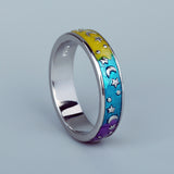 Colorful Epoxy Handmade Enamel Moon Stars  Women's Rings Party Jewellery