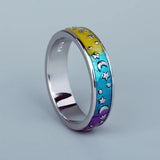 Colorful Epoxy Handmade Enamel Moon Stars  Women's Rings Party Jewellery