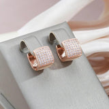 Excellent Square Rolled 14K Rose Gold Fashion AAA Zircon Diamonds Earrings -  Luxury Trendy Fine Jewellery