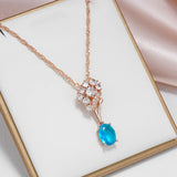 Gorgeous Shiny 14K Filled Rose Gold Blue AAA Zircon Crystals Pendant Necklace For Women - Fine Jewellery